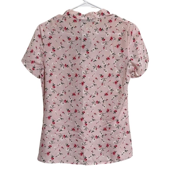 Allegra K Women's Cottagecore Bow Tie Neck Short Sleeve Printed Chiffon Blouse - Picture 3 of 5